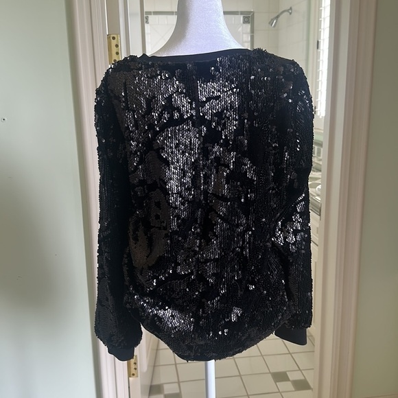 Le Gali Elisa Sequined Velvet Long Sleeve Black Blouse Size Medium Party Festive - Picture 5 of 8